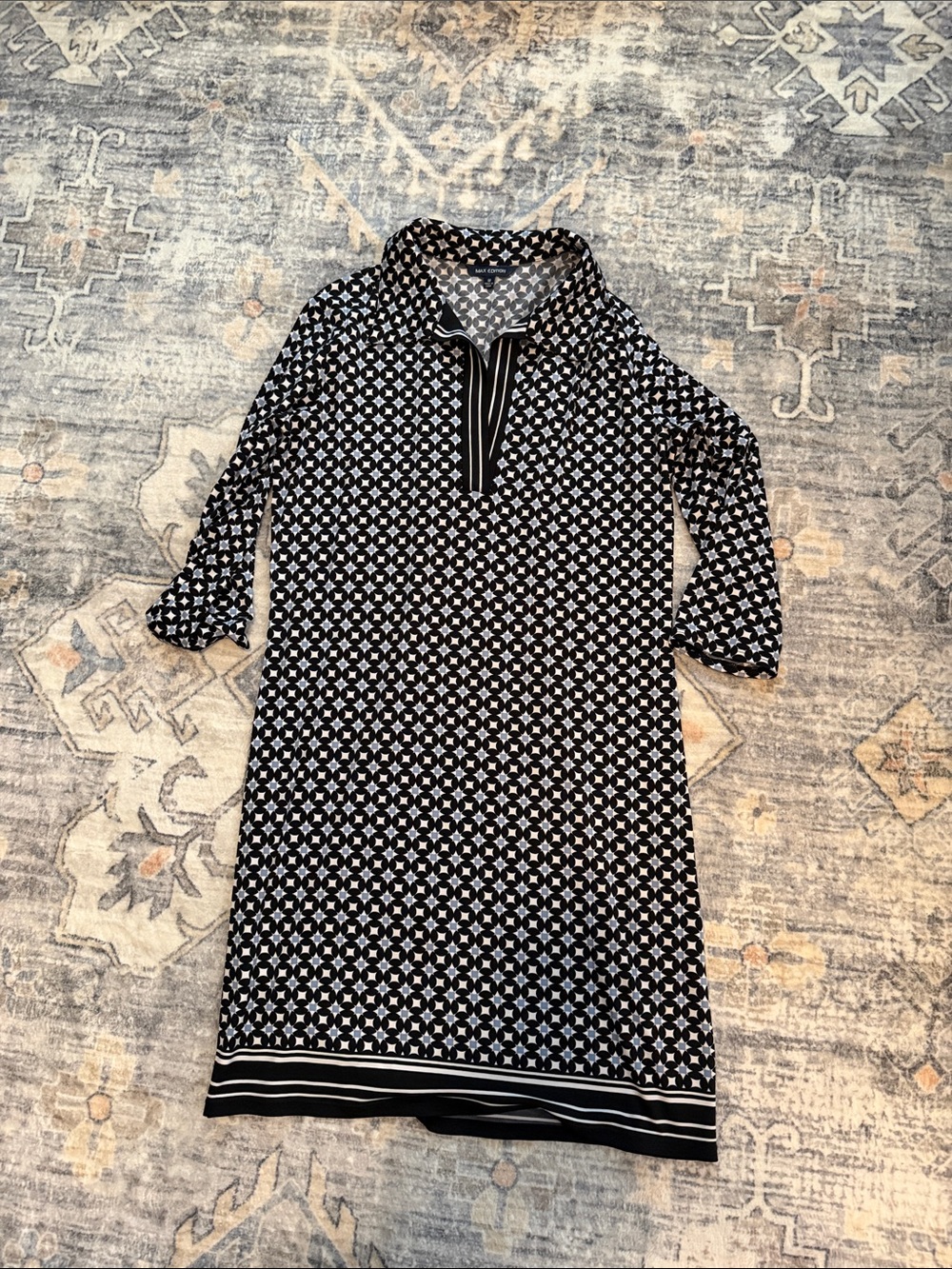 Max Edition Black and White Patterned Polo Shirt Dress